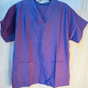 Unbranded Purple V-Neck Short Sleeve Scrub Top